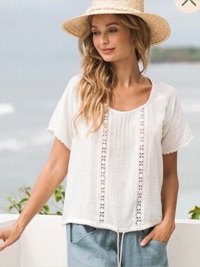 Nomad the Label Daisy Cotton Blouse, Ivory, Size Medium